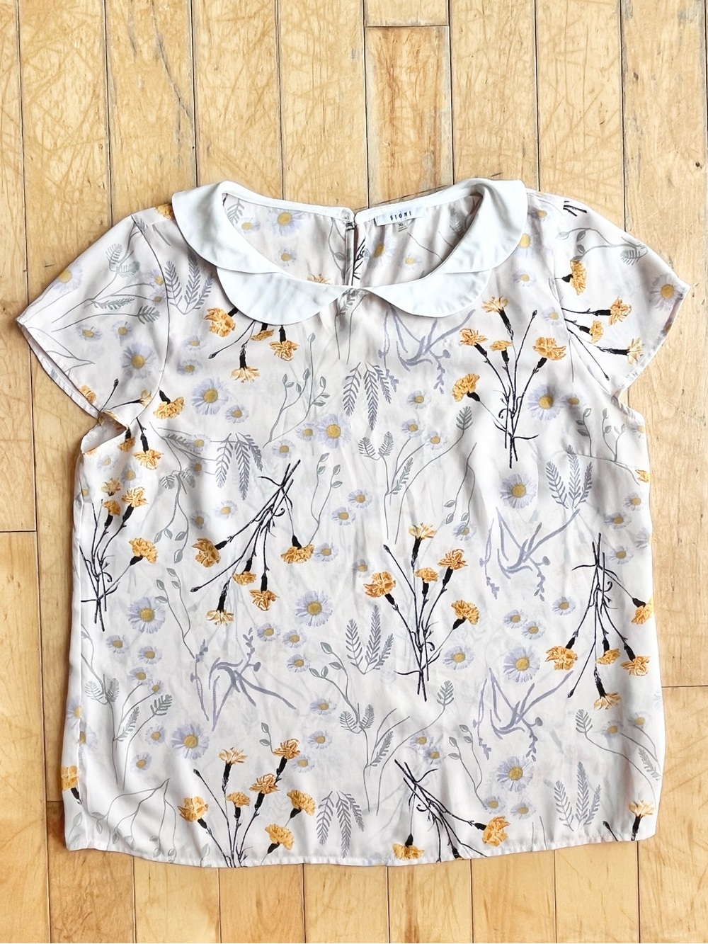 Sioni Floral Peter Pan Collar Feminine Cottagecore Short Sleeve Blouse Size XL